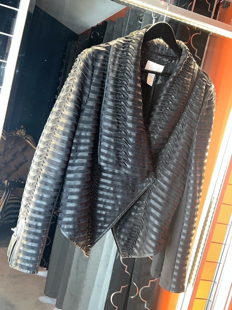 Luxury Edge: Vintage Cach Textured Moto Jacket With Sleek Zip Details